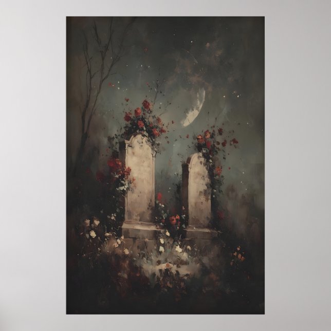 Romantic Gothic Graveyard Art, Moody Dark Academia Poster (Framsidan)