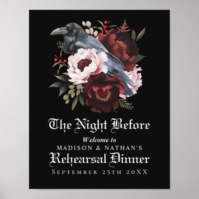 Romantic Gothic Raven Bröllop Rehearsal Dinner Poster (Framsidan)