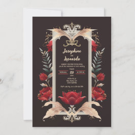 Romantic Gothic Röd ros och Guld Bröllop Inbjudningar