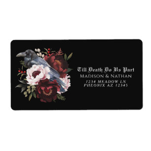 Romantic Gothic Watercolor Raven Blommigt Bröllop Fraktsedel