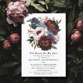Romantic Gothic Watercolor Raven Blommigt Bröllop Inbjudningar