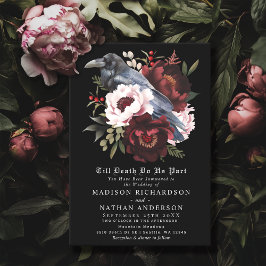 Romantic Gothic Watercolor Raven Blommigt Bröllop Inbjudningar