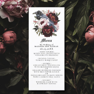 Romantic Gothic Watercolor Raven Bröllop Menu Meny