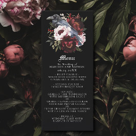 Romantic Gothic Watercolor Raven Bröllop Menu Meny