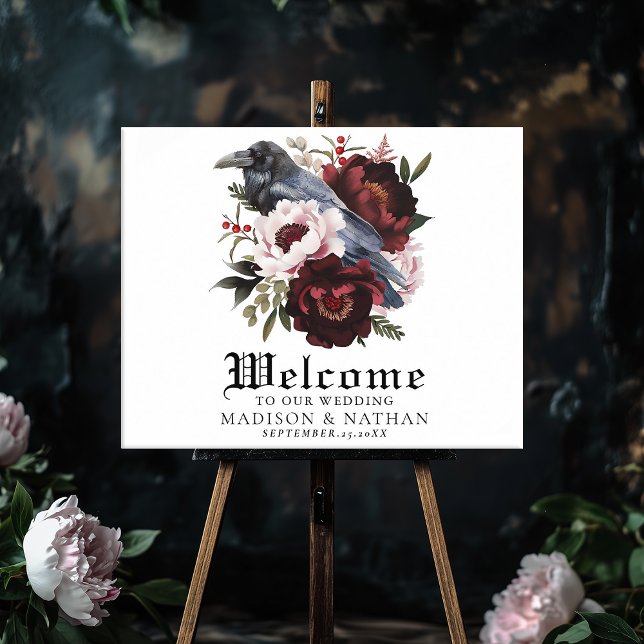 Romantic Gothic Watercolor Raven Bröllop Välkommen Poster (Skapare uppladdad)