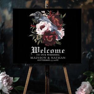 Romantic Gothic Watercolor Raven Bröllop Välkommen Poster