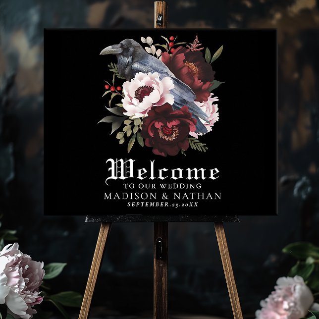 Romantic Gothic Watercolor Raven Bröllop Välkommen Poster (Skapare uppladdad)