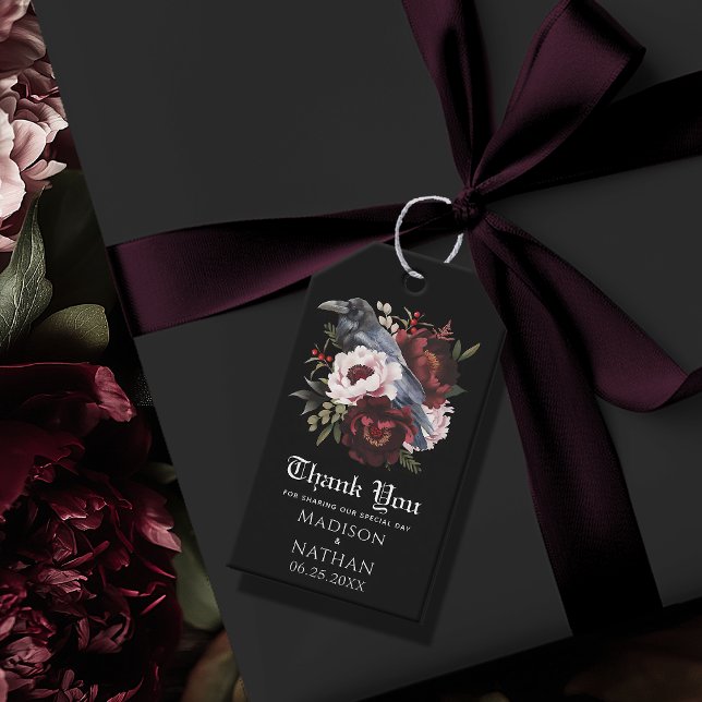 Romantic Gothic Watercolor Raven Tack Presentetikett (Skapare uppladdad)