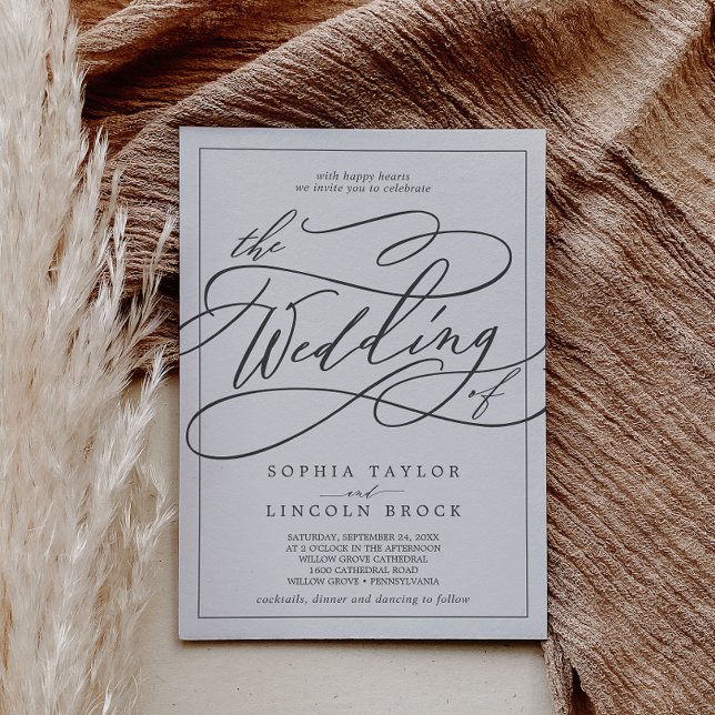 Romantic Grått Calligraphy | Ram Bröllop vid Inbjudningar (Skapare uppladdad)