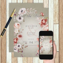 Romantic Green Pink Floral Save the Date Card Spara Datumet