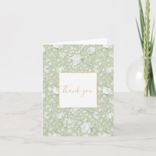 Romantic Green White Floral Thank You Tack Kort (Framsida)