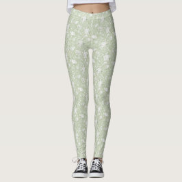 Romantic Green White Flowers Leggings