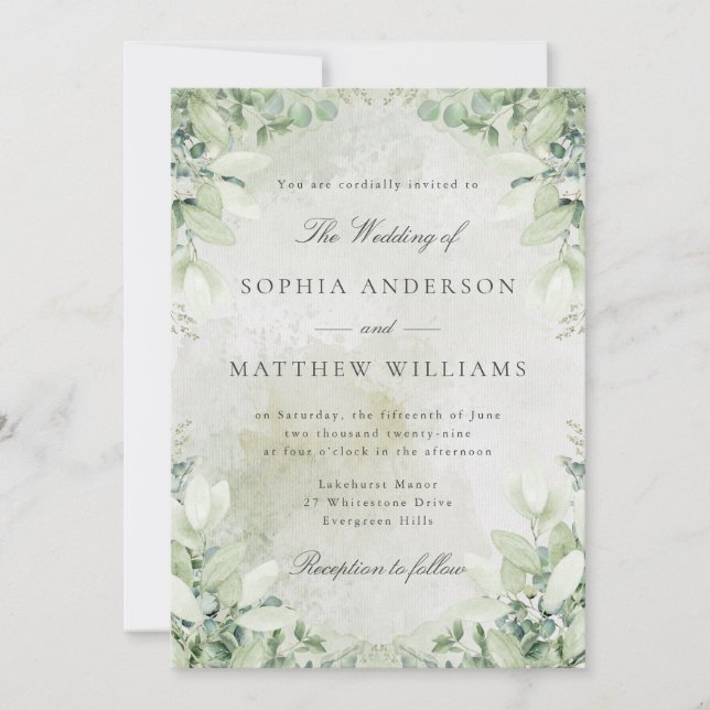 Romantic Greenery Frame Wedding Invitation Inbjudningar (Framsida)