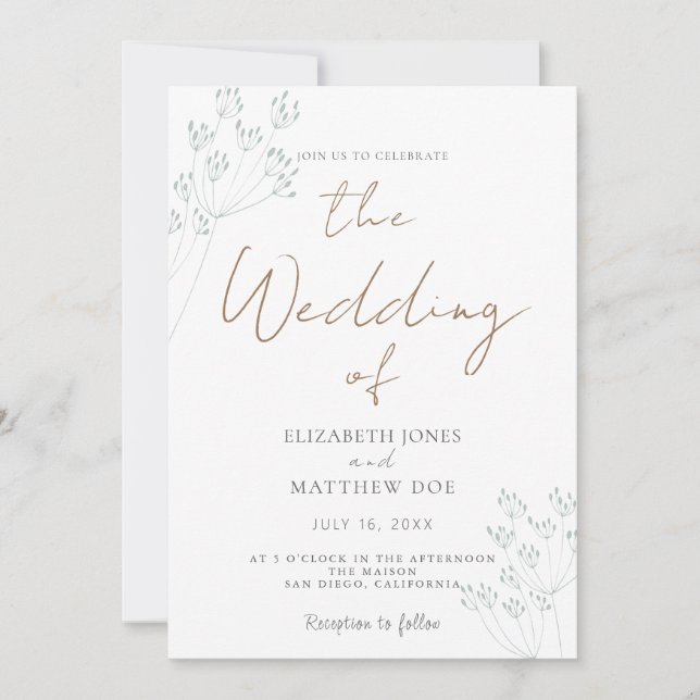 Romantic Greenery Wedding Invitation Inbjudningar (Framsida)