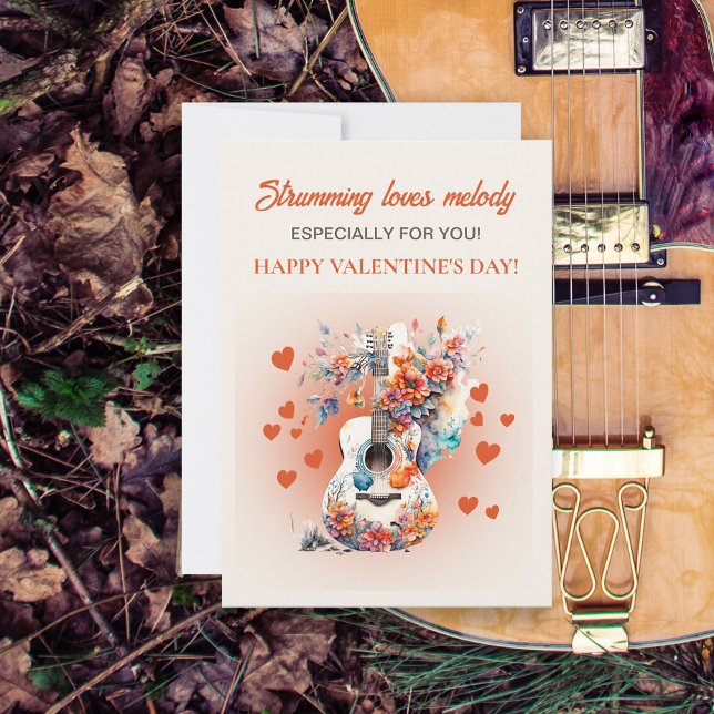 Romantic Guitar Kärlek Melody Valentines Day Julkort (Guitar Valentine's Day card)