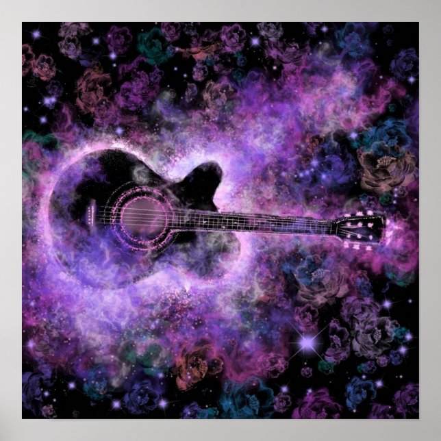 Romantic Guitar Music Purple Poster Painting (Framsidan)