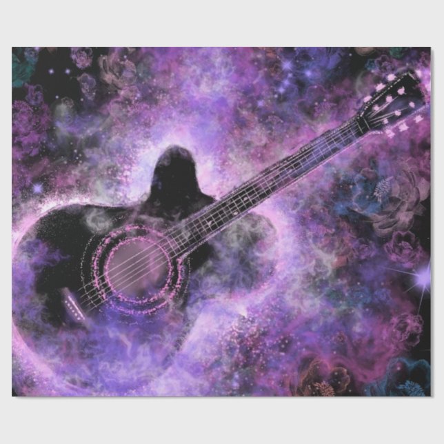 Romantic Guitar Wrapping Papper Music Lila Presentpapper (Platt)