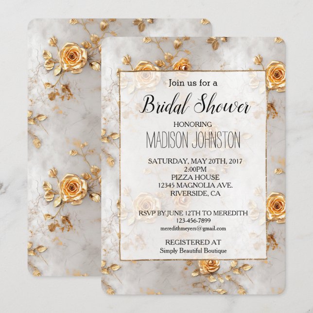 Romantic Gul ros Möhippa Inbjudningar (Fram/baksida)