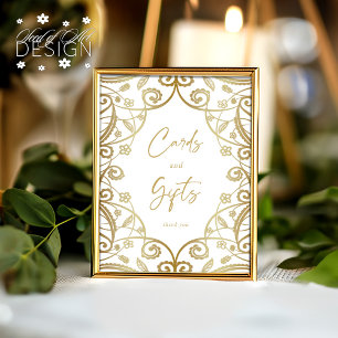 Romantic Guld Blommigt Snöre Bröllopskort och gåvo Poster