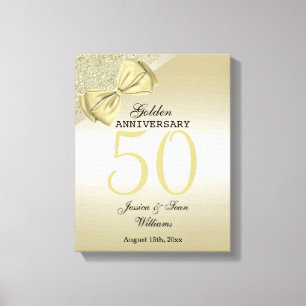 Romantic Guld Bow & Glitter 50:e Bröllop        Canvastryck