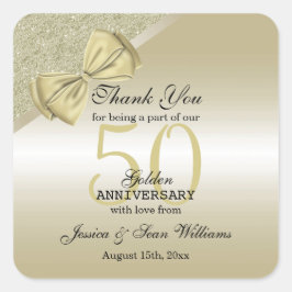 Romantic Guld Bow & Glitter 50:e Bröllop Fyrkantigt Klistermärke