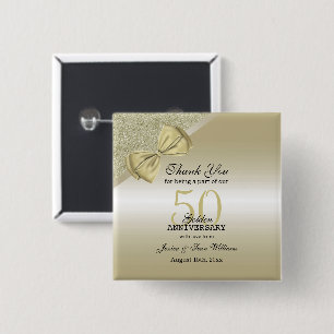 Romantic Guld Bow & Glitter 50:e Bröllop Knapp