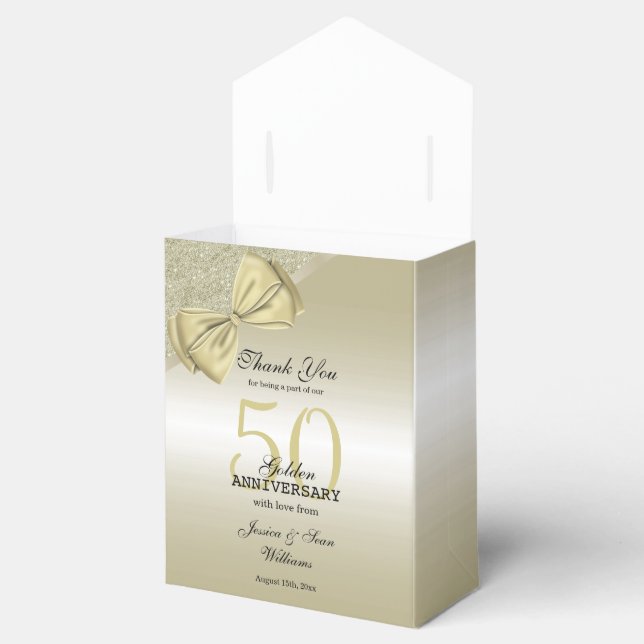 Romantic Guld Bow & Glitter 50:e Bröllop Presentaskar (Öppnad)