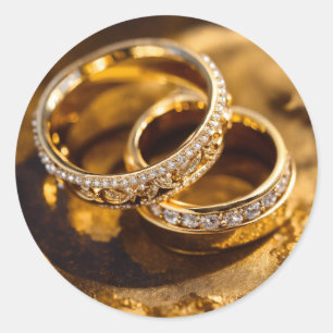 Romantic Guld Bröllop Ringar Oljemålning Runt Klistermärke