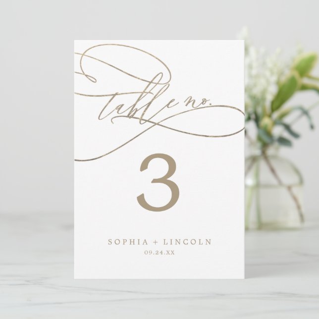 Romantic Guld Calligraphy 5 x 7-tums Bordsnummer (Stående Fram)