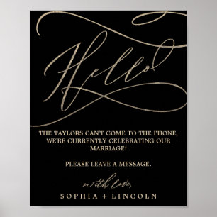 Romantic Guld Calligraphy Black Audio Guestbook Poster