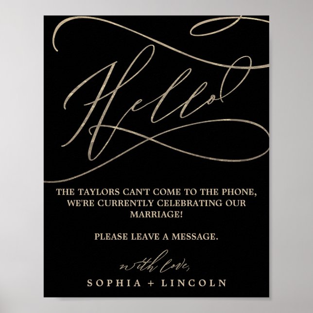 Romantic Guld Calligraphy Black Audio Guestbook Poster (Framsidan)
