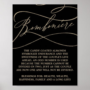 Romantic Guld Calligraphy Black Bröllop Bomboniere Poster