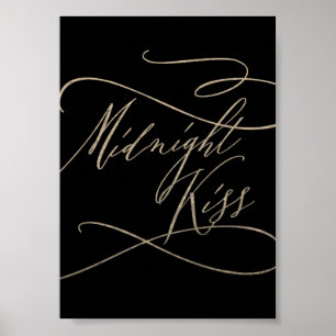 Romantic Guld Calligraphy Black Midnight Kiss Poster