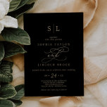 Romantic Guld Calligraphy | Black Monogram Bröllop Inbjudningar<br><div class="desc">Den här romantiska kalligrafin i guld,  svarta mongram bröllopsinbjudan är perfekt för ett enkelt bröllop. Den moderna klassiska designen har finare-snurrar och vitaktiga blomningar med elegant elegant-handskriven faux champagne guld-folie-typografi. Obs! Den här designen har inte äkta guld-folie. Det är en grafik av hög kvalitet som framställs som guld-folie.</div>