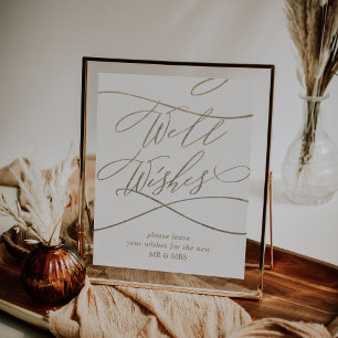 Romantic Guld Calligraphy Bröllop well Önskemål Poster