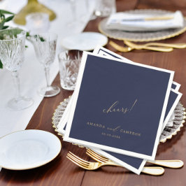 Romantic Guld Calligraphy ’Cheers’ Navy Blue Pappersservett