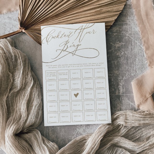 Romantic Guld Calligraphy Cocktail Hour Bingo Game Flygblad (Skapare uppladdad)