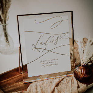 Romantic Guld Calligraphy Dam Bathroom-tecken Poster