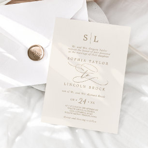 Romantic Guld Calligraphy Elfenbenskusten Bröllo Inbjudningar
