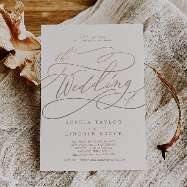 Romantic Guld Calligraphy | Elfenbenskusten Bröllo Inbjudningar (Skapare uppladdad)