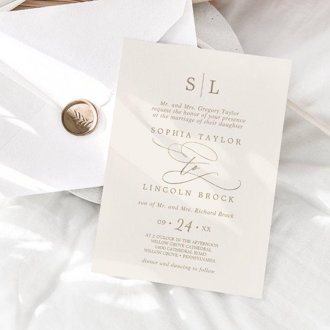Romantic Guld Calligraphy | Elfenbenskusten Bröllo Inbjudningar (Skapare uppladdad)