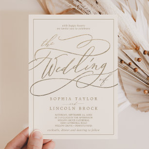 Romantic Guld Calligraphy Elfenbenskusten Ram Br Inbjudningar