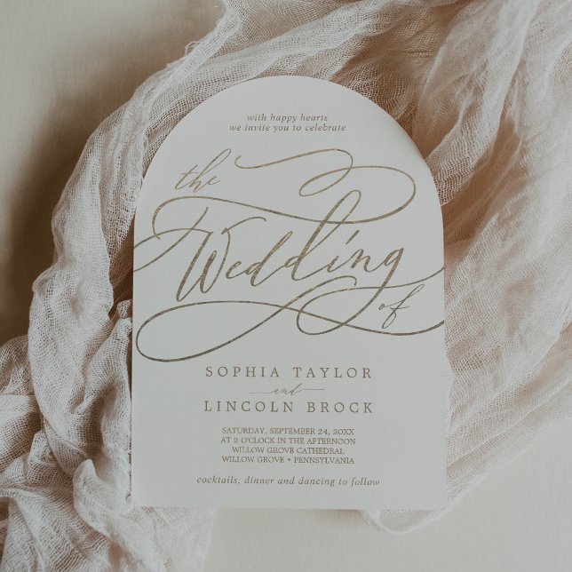 Romantic Guld Calligraphy Flourish Arch Bröllop Inbjudningar (Romantic Gold Calligraphy Flourish Arch Wedding Invitation)