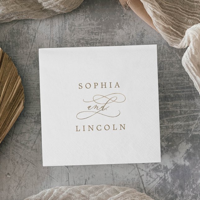 Romantic Guld Calligraphy Flourish Bröllop Napkin Pappersservett (Skapare uppladdad)