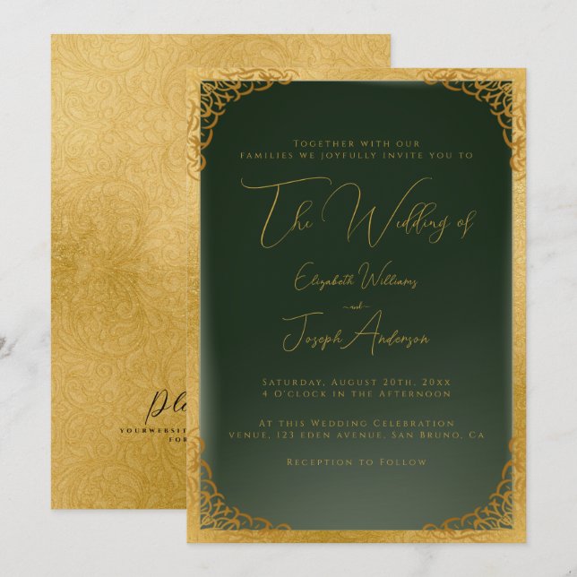 Romantic Guld Calligraphy & Gold Foil Bröllop Inbjudningar (Fram/baksida)