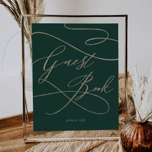 Romantic Guld Calligraphy Grönt Guest Bok Sign Poster