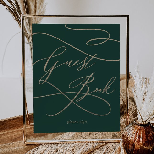 Romantic Guld Calligraphy | Grönt Guest Bok Sign Poster (Skapare uppladdad)