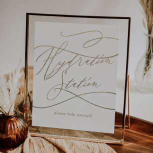 Romantic Guld Calligraphy Hydration Station Poster