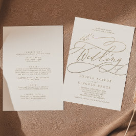 Romantic Guld Calligraphy Ivory all in One Bröllop Inbjudningar