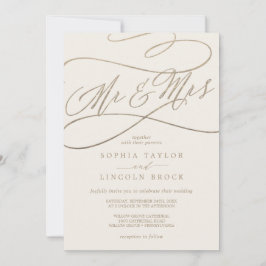 Romantic Guld Calligraphy | Ivory M. & Mrs Bröllop Inbjudningar
